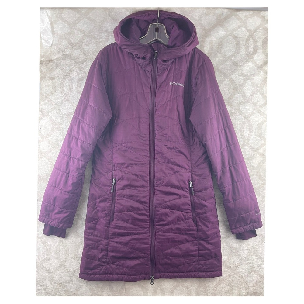 Columbia Omni-Heat Purple Long Hooded Puffer‎ Jacket Parka Womens Medium
